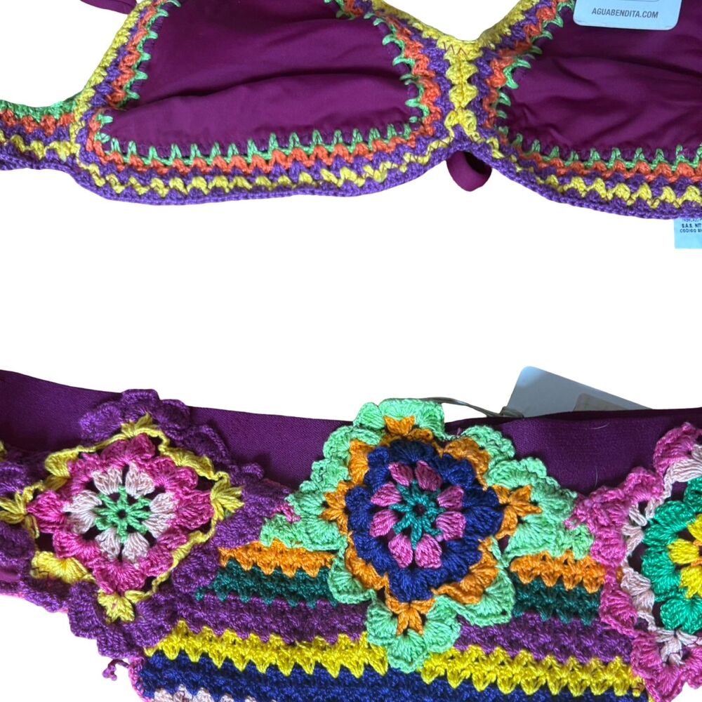 Agua Bendita NWT B. Punto Crochet Bikini Set Rainbow Chevron Multicolor Size L - Picture 11 of 13
